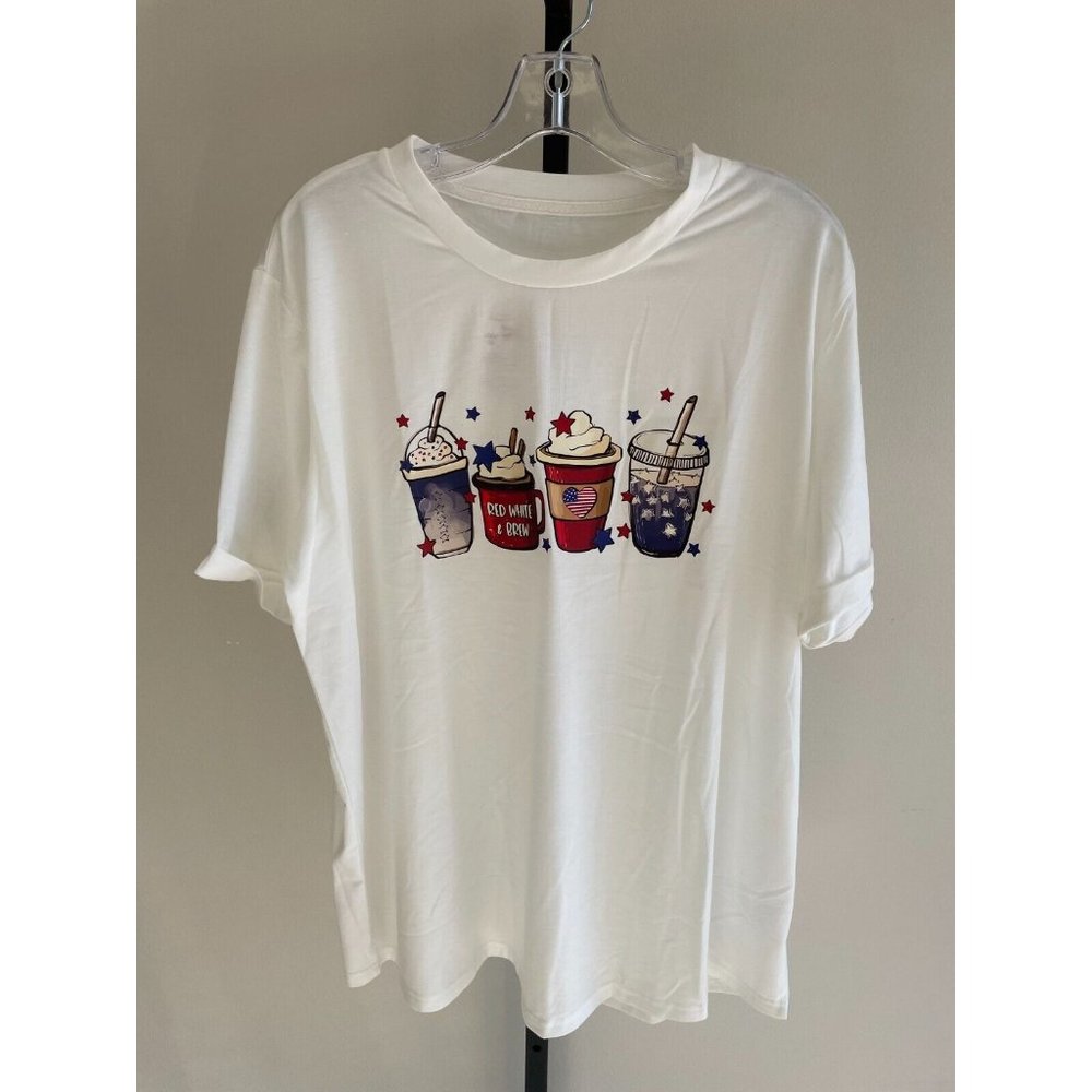 Unbranded Womens White Graphic Print Short Sleeve Shirt (26337)